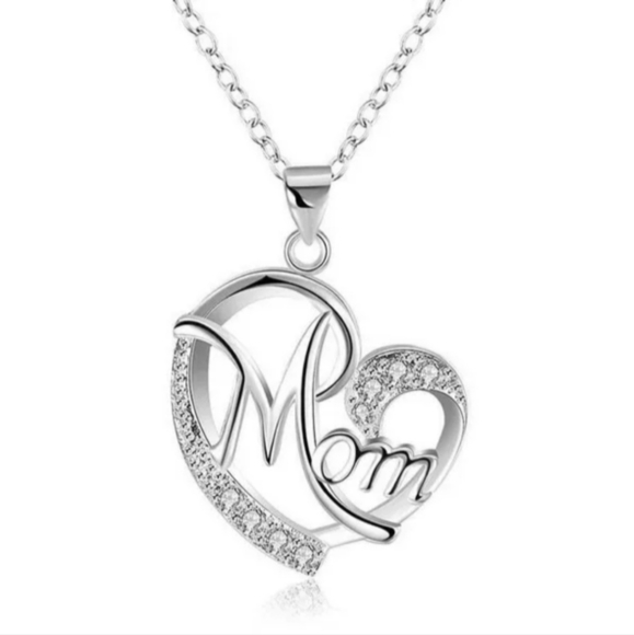 Boutique Jewelry - Silver Heart Mom Pendant Necklace